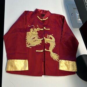 Traditional Chinese Red Kids Jacket with Gold Embroidery
